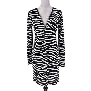 Michael Kors Dress Womens Small Black Gray Animal Print Zip Neck Pullover New